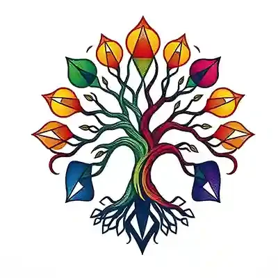 A colorful, stylized depiction of the tree of life symbolizing life, connection, and immortality.