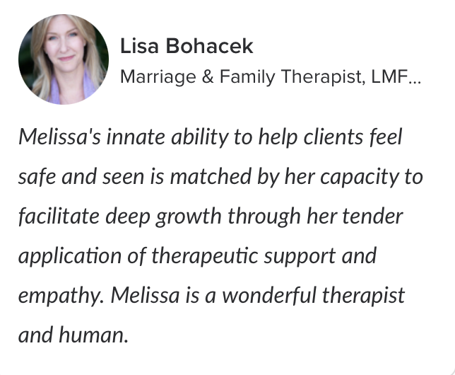 Portrait of Lisa Bohacek, marriage and family therapist endorsing Melissa W Cooper as an excellent therapist.