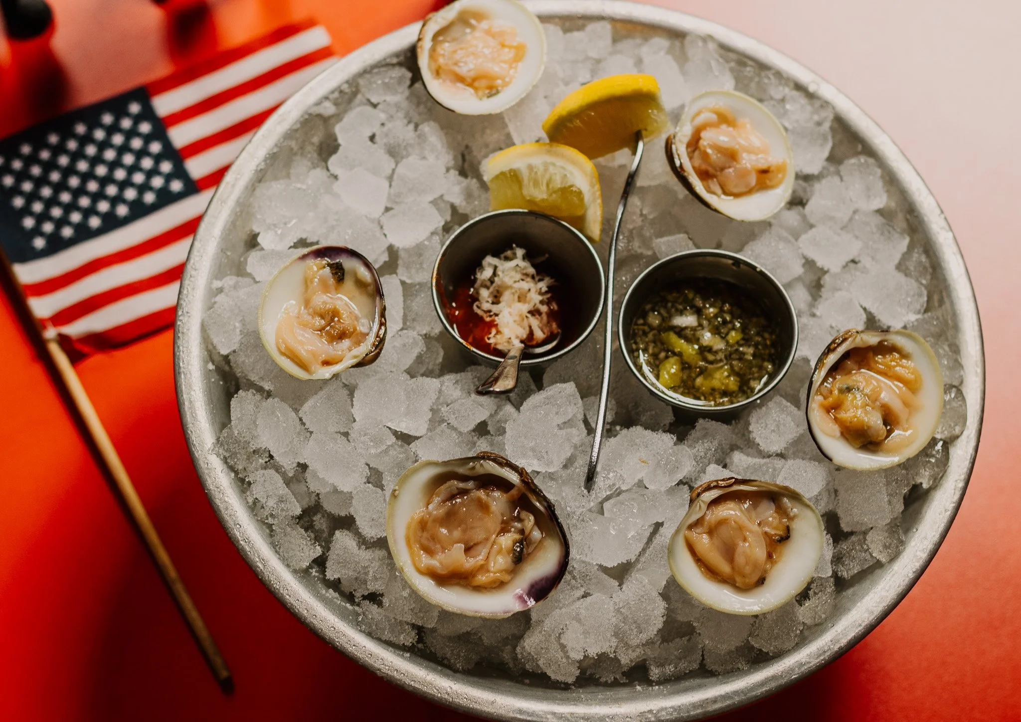Littleneck clams from Cape Cod, served on the half shell