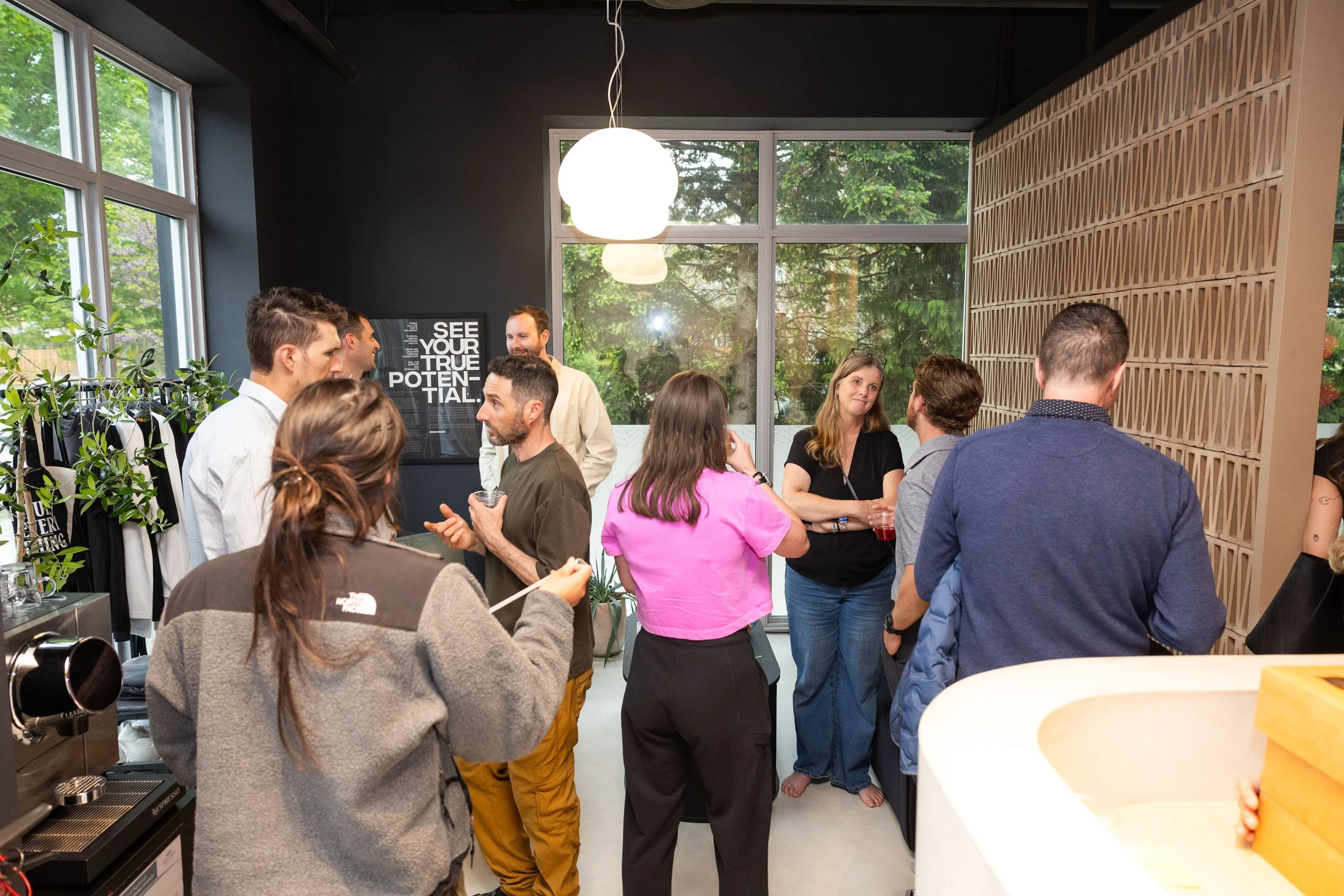 group of people in reception area