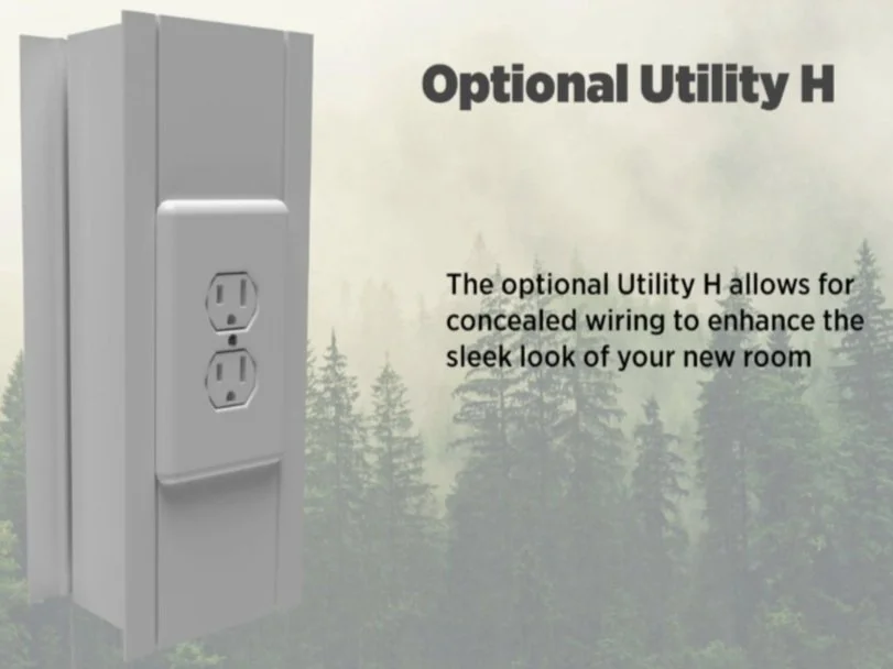 Electrical outlet concealed within a utility column for sleek room design, labeled "Optional Utility H."
