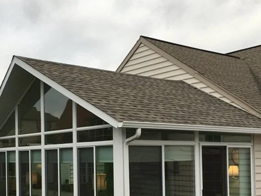 Modern house with gable roof and large windows