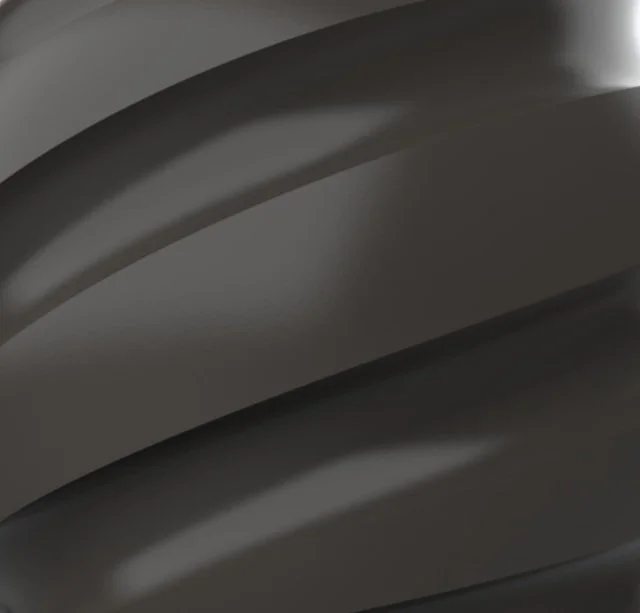 Close-up of a dark, shiny spiral pattern with smooth, reflective surface
