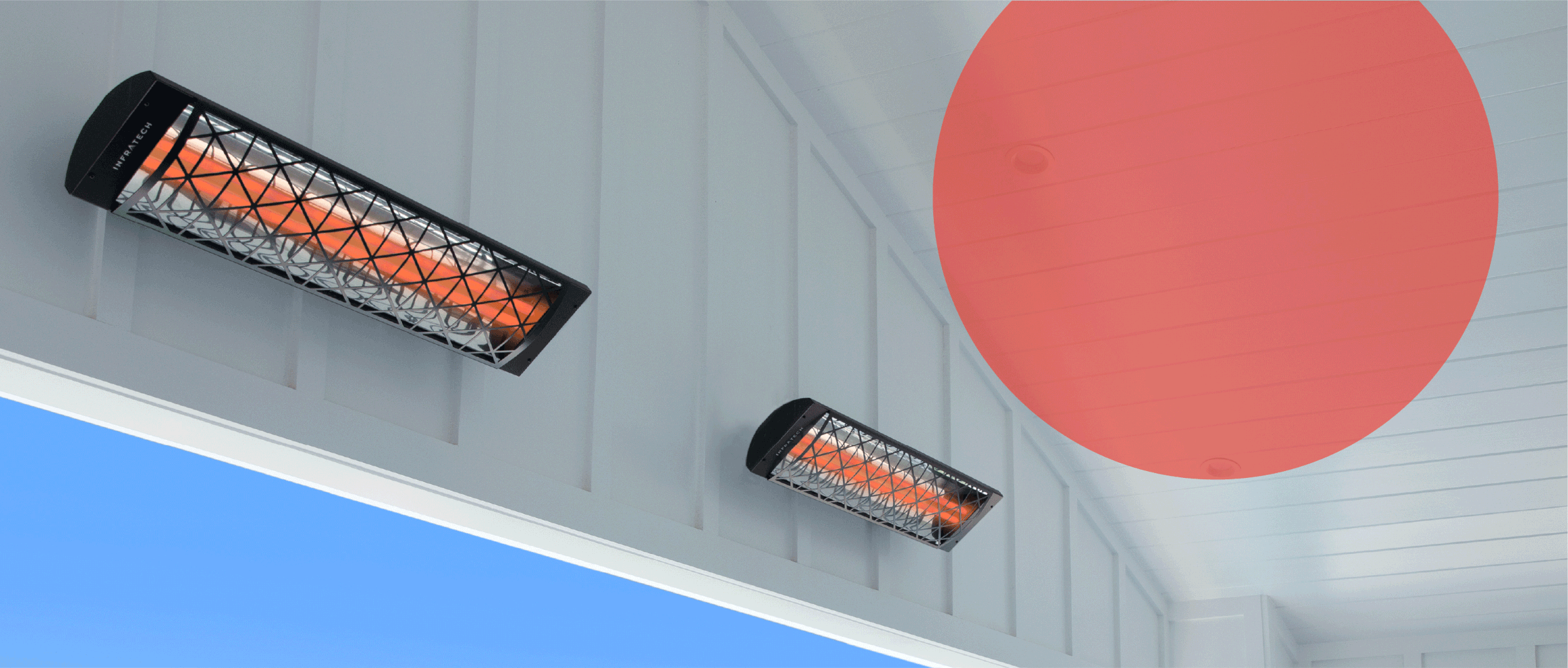 Infrared heaters mounted on a ceiling