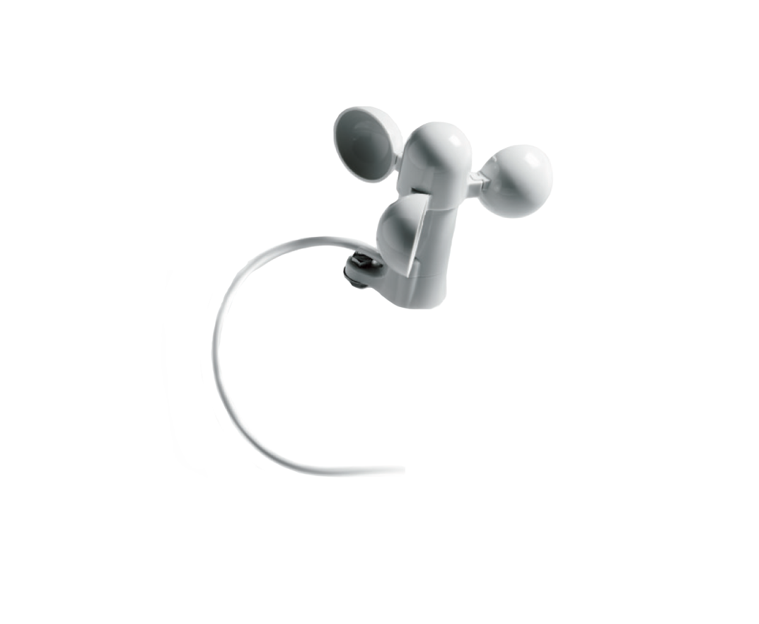 Gray plastic anemometer with three cups and cable