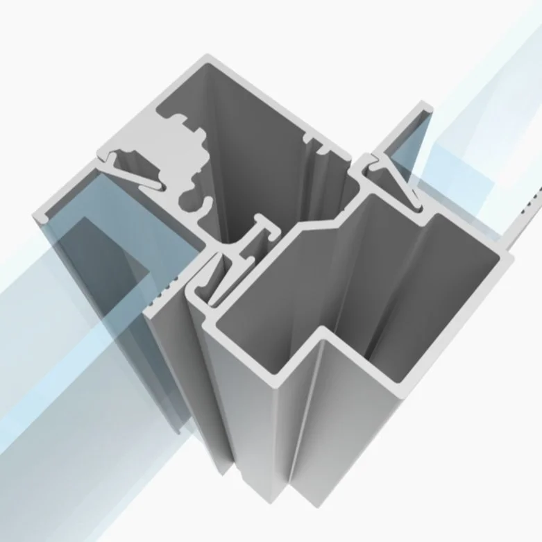 Aluminum window frame cross-section with glass pane