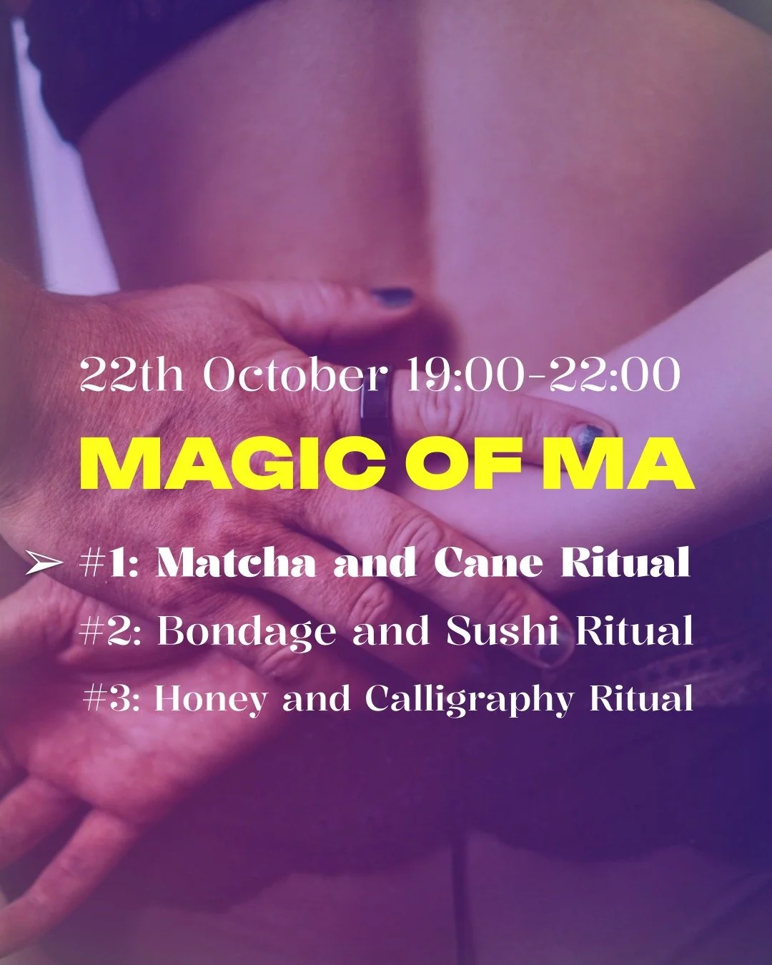 In one week: Matcha & Cane Ritual ✨
#1 in Magic of Ma – a series of three ritual evenings created by artist & sex educator Dorte Holbek, blending Japanese aesthetic principles with years of experience in art and conscious kink.
This fi