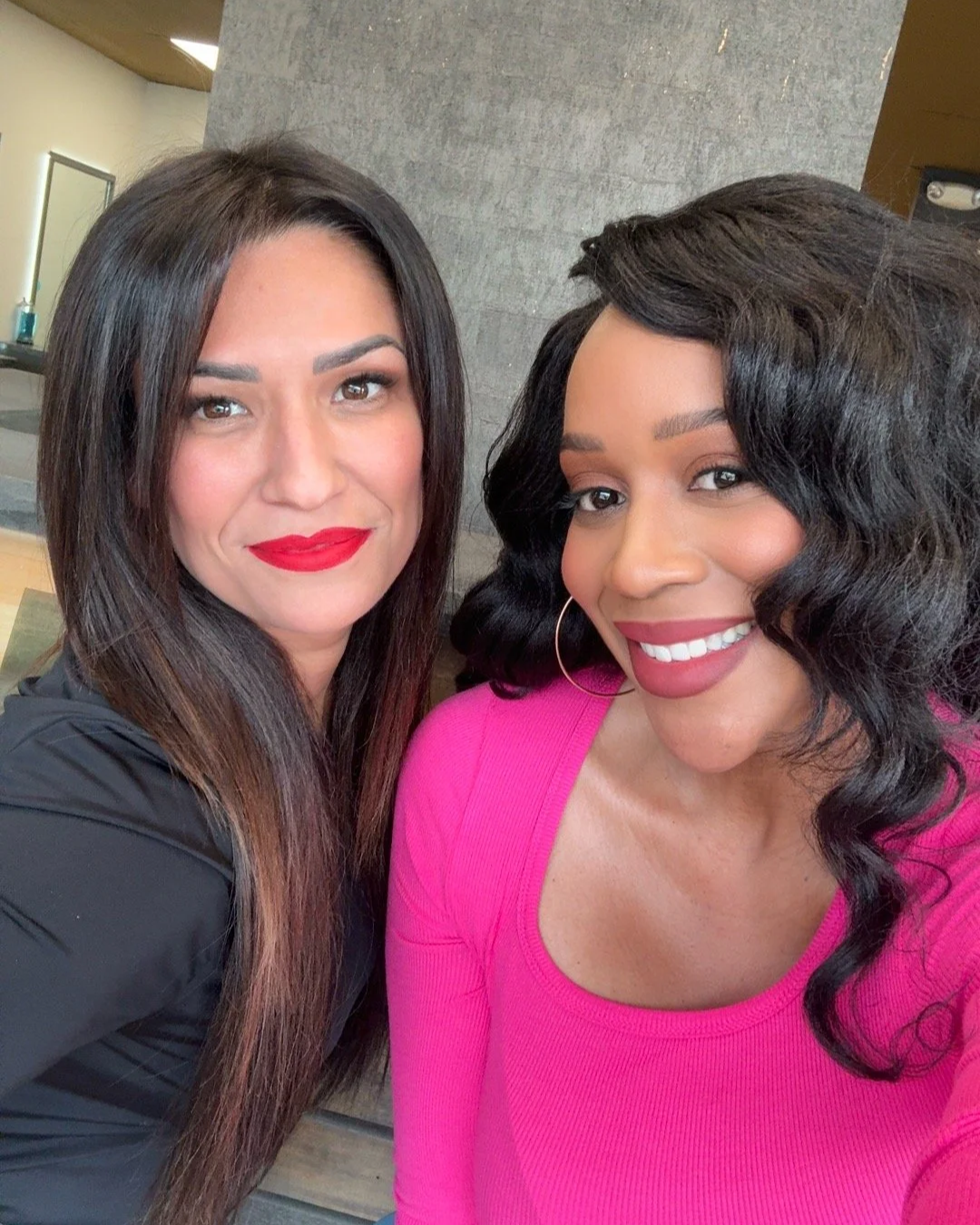 Elsi Pacheco founder of Link Up Level Up and Karina Mauro founder of Willows Cove Salon together at the salon during their brand and website project collaboration