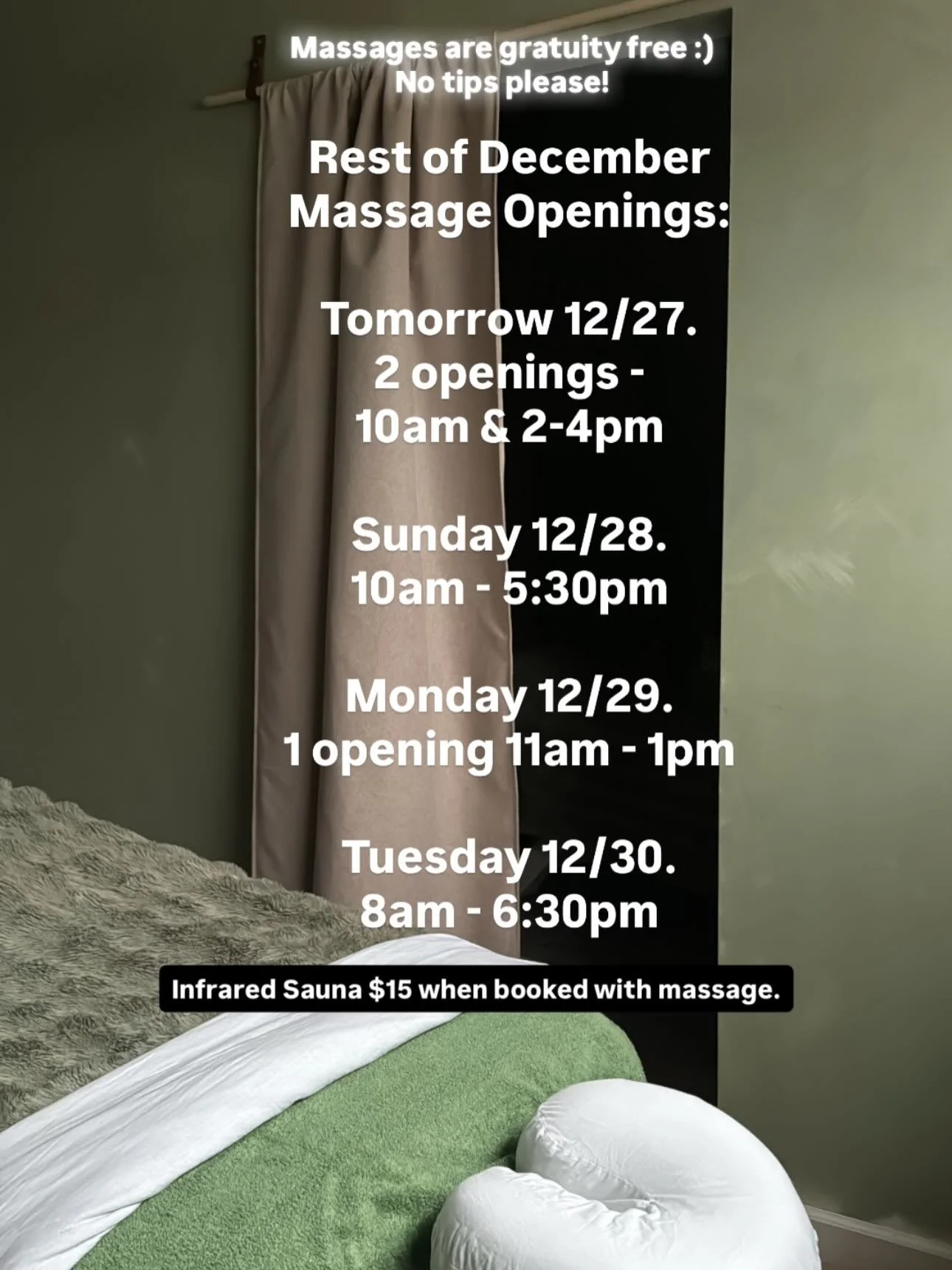 moment of rest &amp; amazing massage before shifting of year.
book @ SecondSunSanctuary.com
See you soon!
Gift certificates available on website as well.