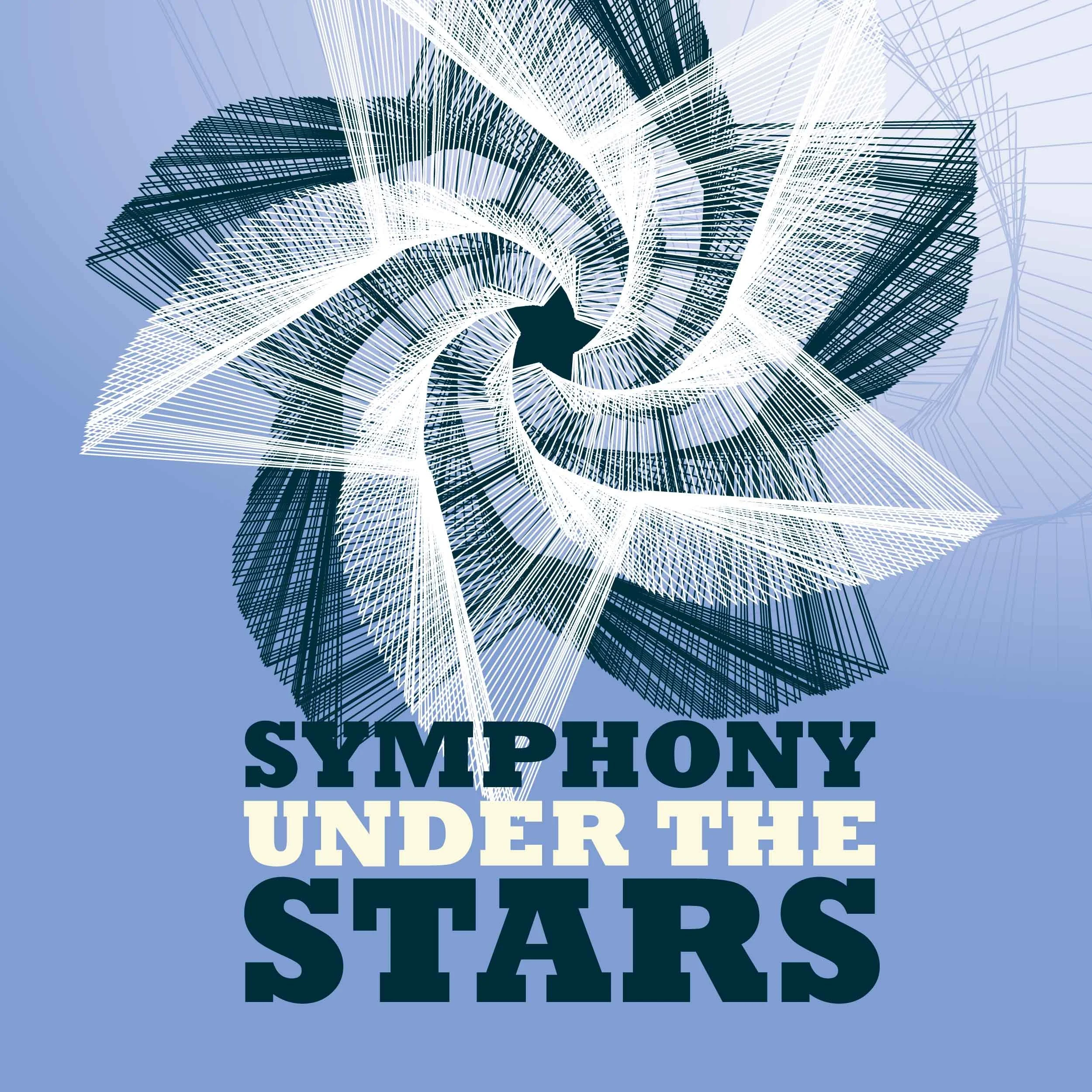 Branding for 'Symphony Under the Stars', produced for the city of Stonnington,  feature a geometric star-like design with swirling patterns.