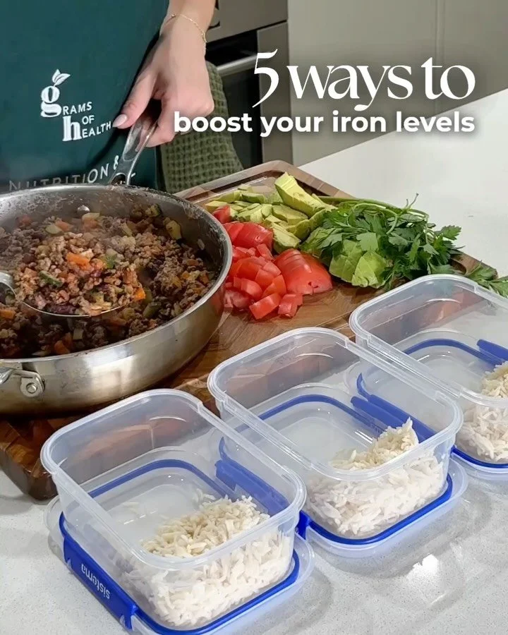 Did you know - women who are menstruating need 18mg iron/day, which is more than double the requirements of men! 😳

Here are 5 easy ways to boost your iron levels:

✨ Cook plant foods rich in iron to increase bioavailability 

✨Include both animal &