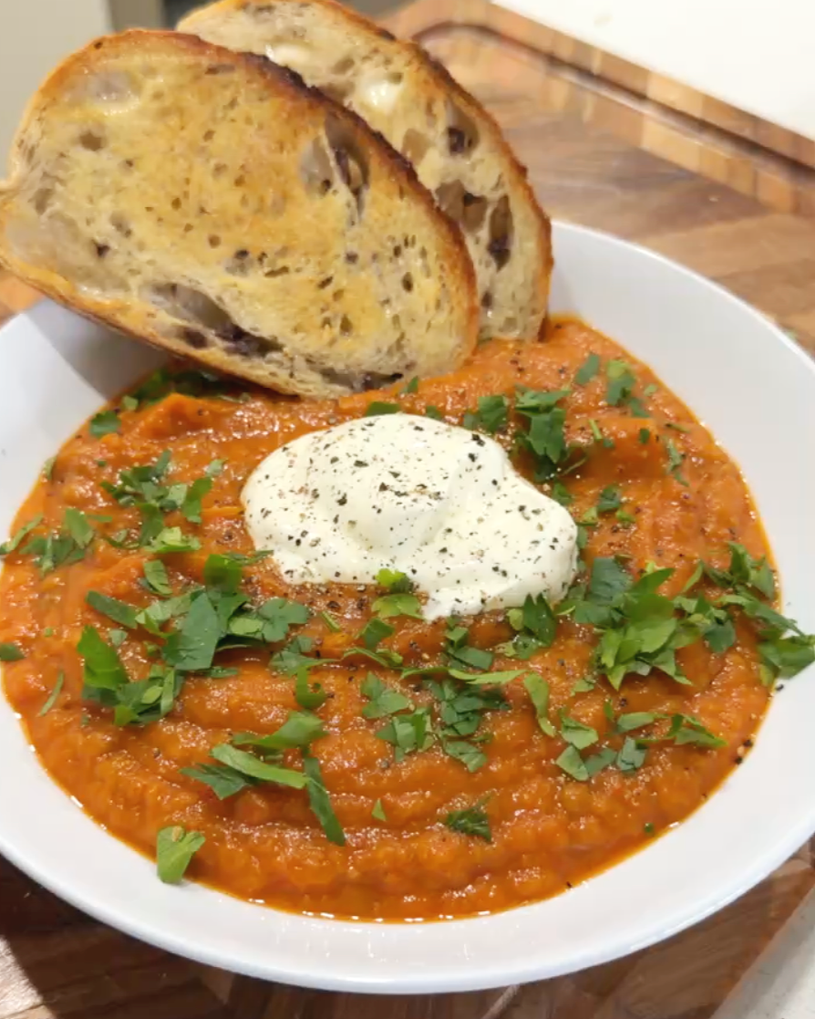 Spiced pumpkin soup with sourdough toast