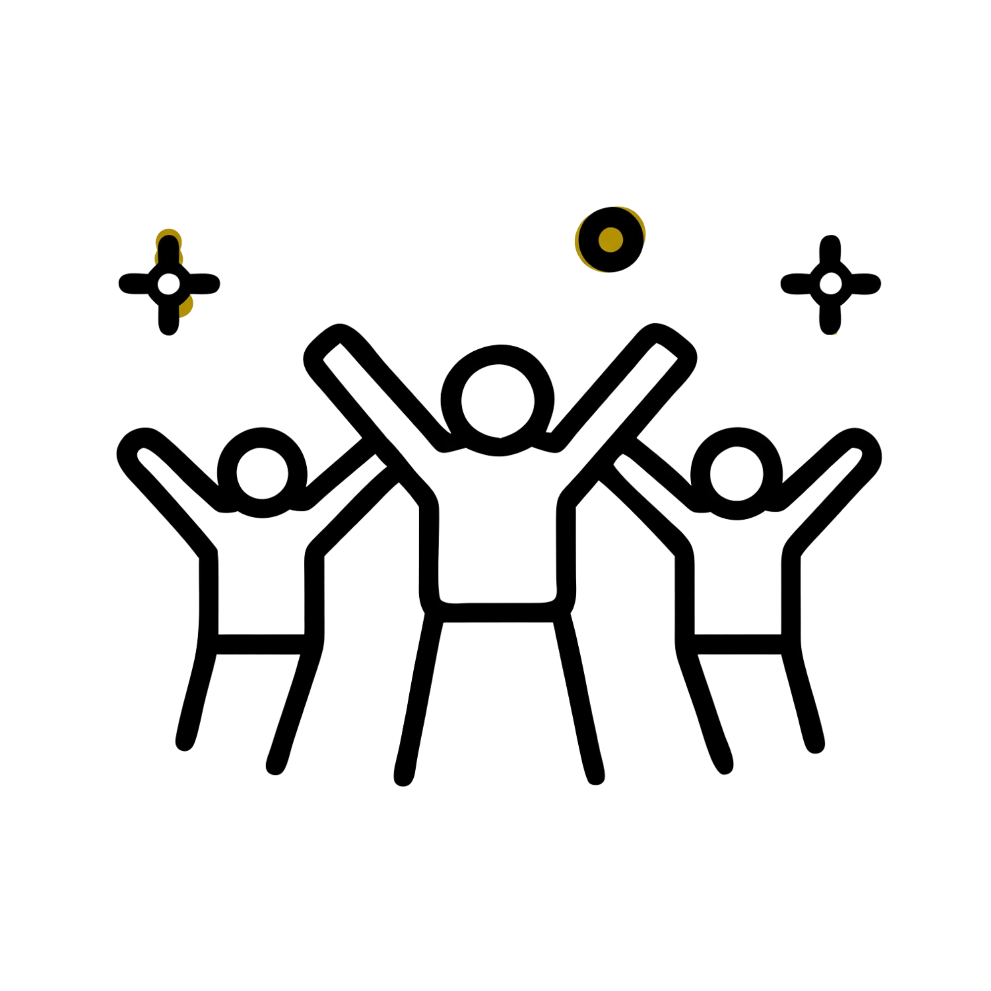 Icon of three people raising their hands up with a few stars around