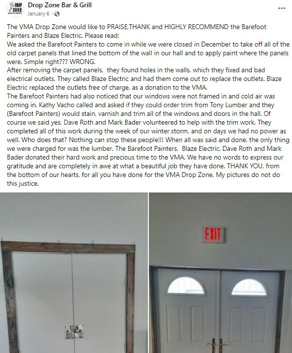 Community donation to DropZone Bar & Grill / Ladysmith VMA