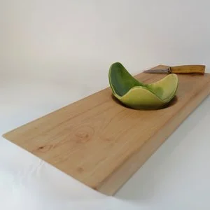 Maple wood Serving platter with carved green bowl to keep the bowl in place.