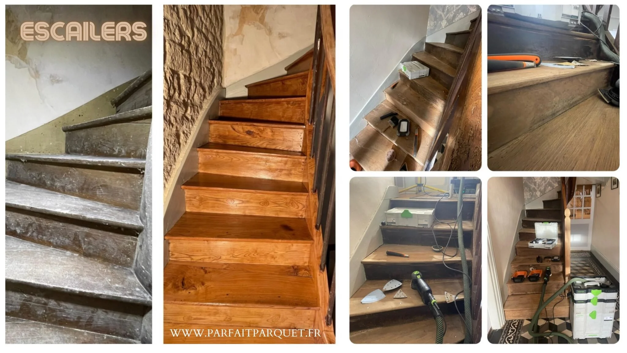 Staircase restoration for a cherrywood staircase.