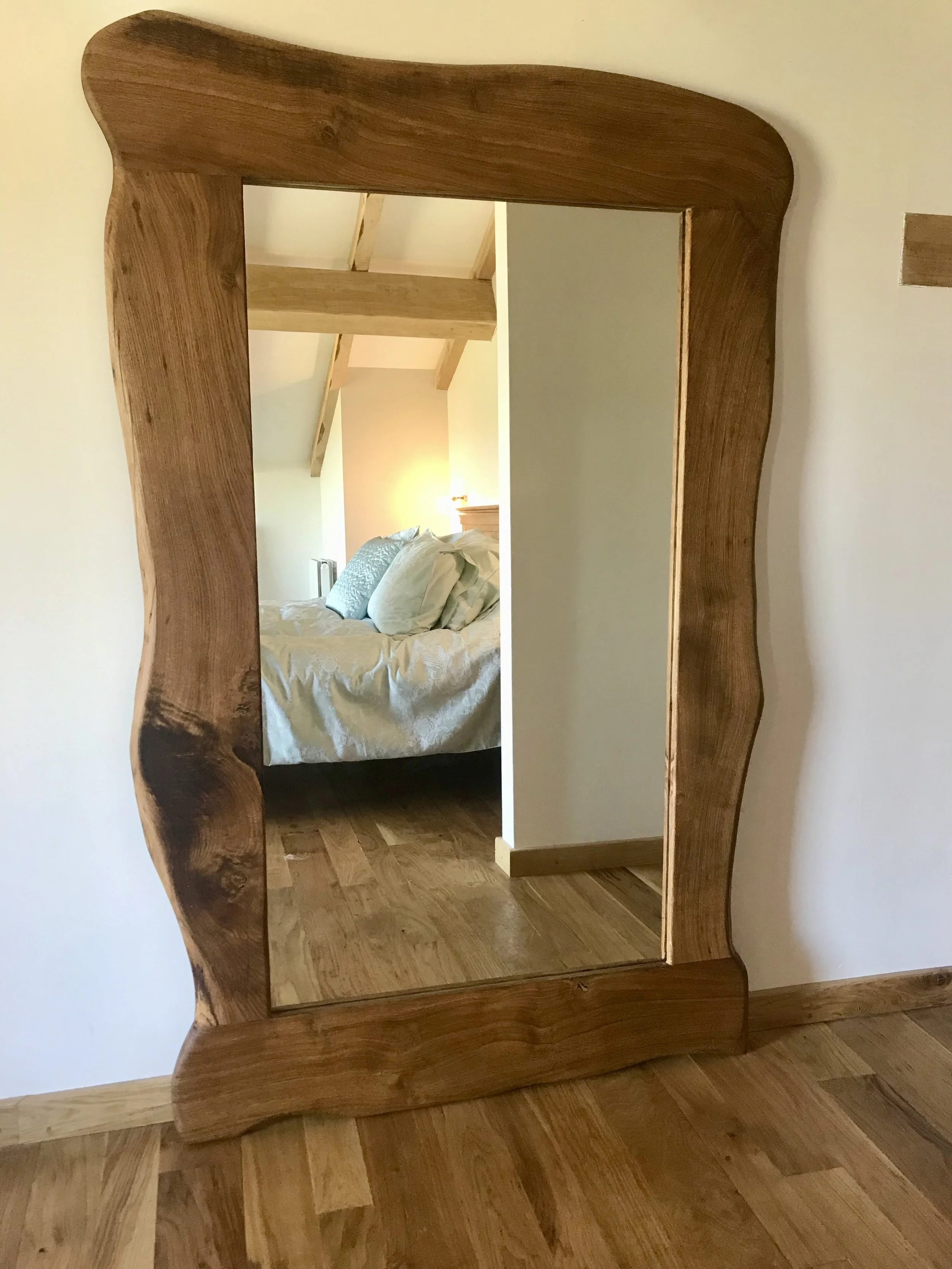 Oak floor standing mirror 