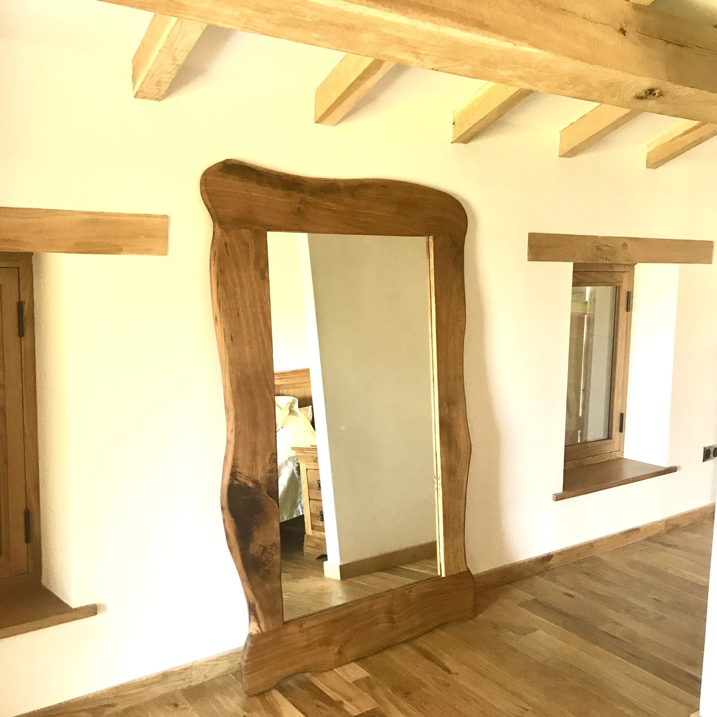 Oak floor standing mirror 