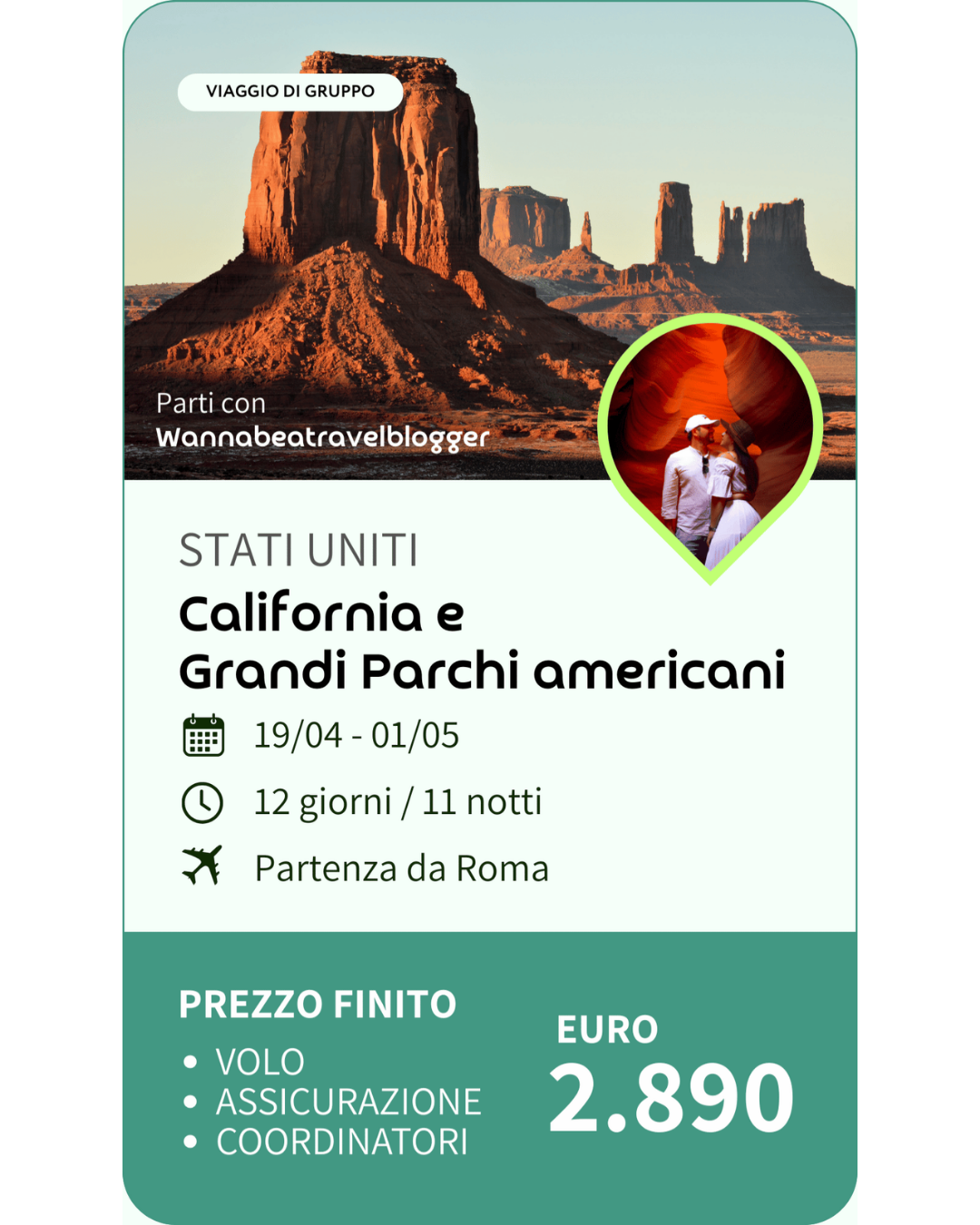 Immagine di un paesaggio desertico con formazioni rocciose e un cielo blu, rappresentante un viaggio di gruppo negli Stati Uniti, California e Parchi American