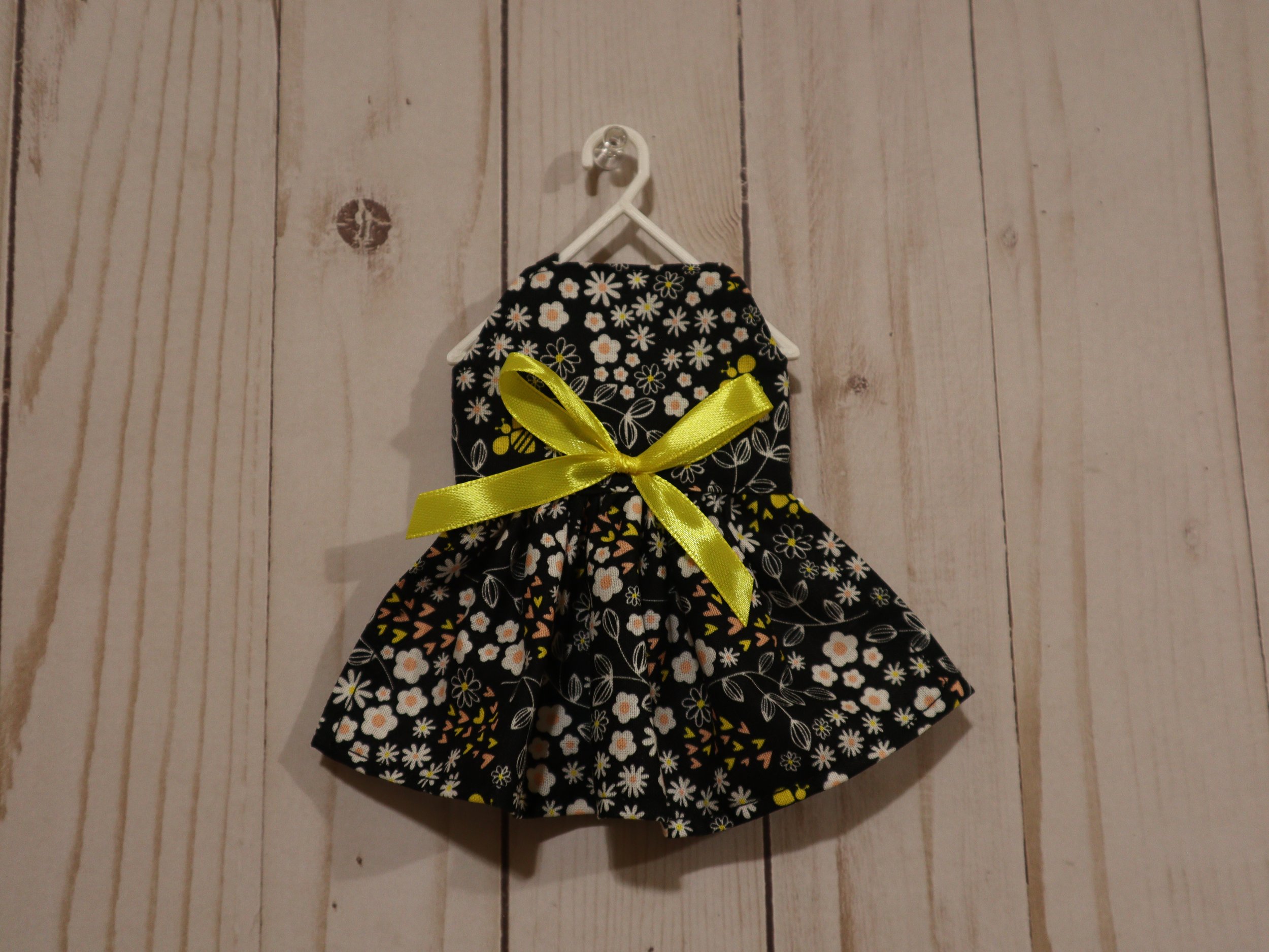 Black, Pink, and Yellow Floral Bumblebee Dress with Bow