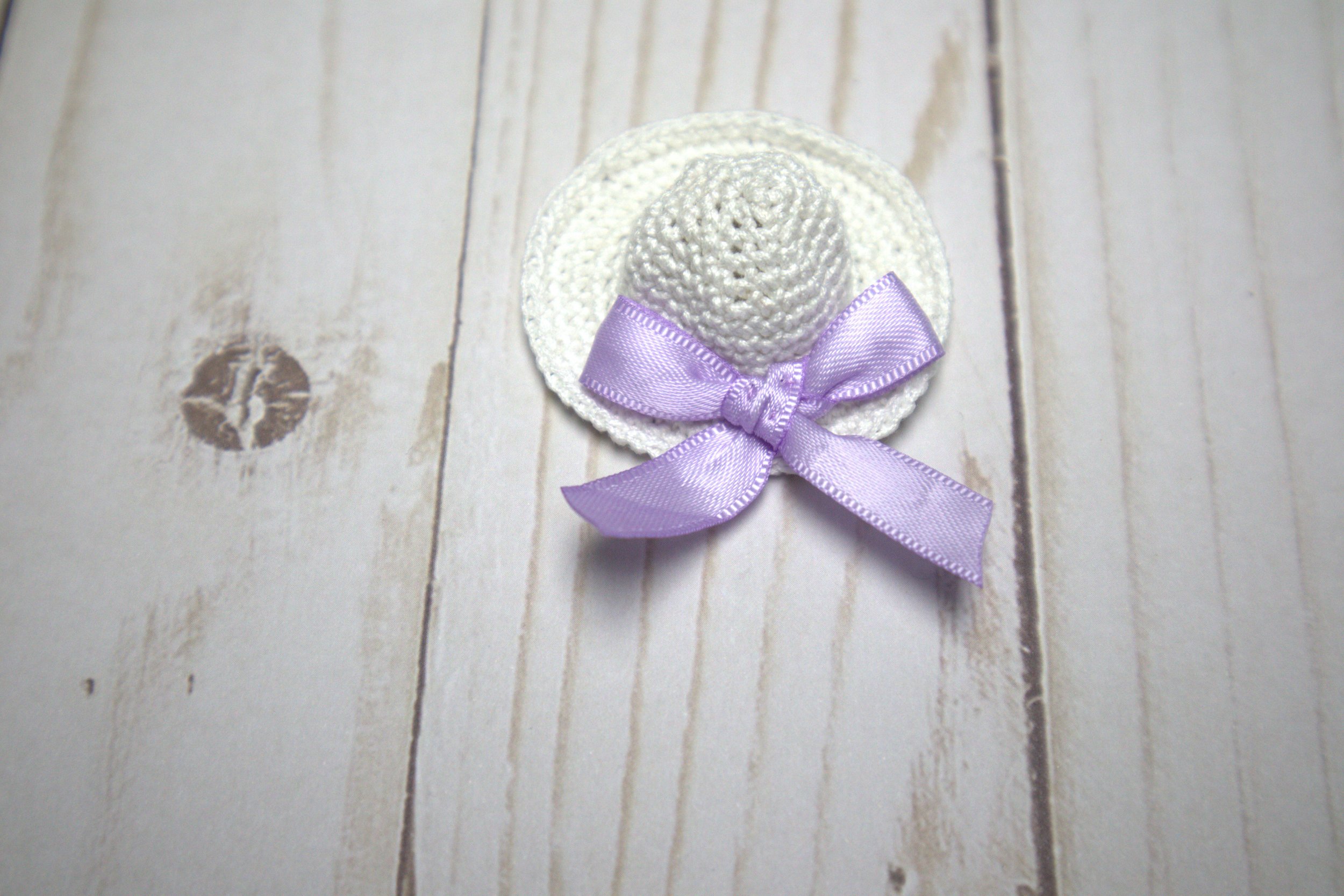White Sun Hat with Lavender Bow