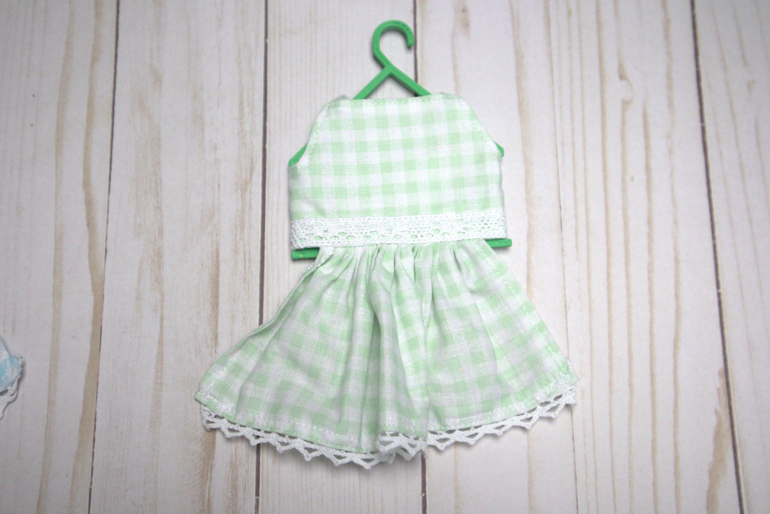 Green Gingham Dress with Lace Details