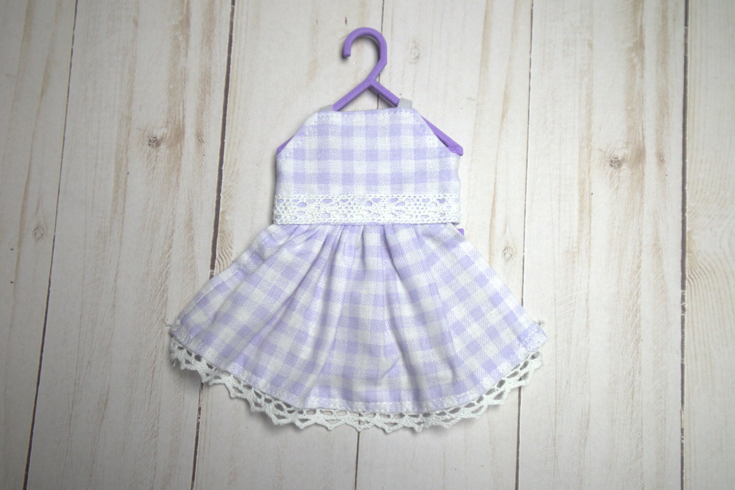Purple Gingham Dress with Lace Details