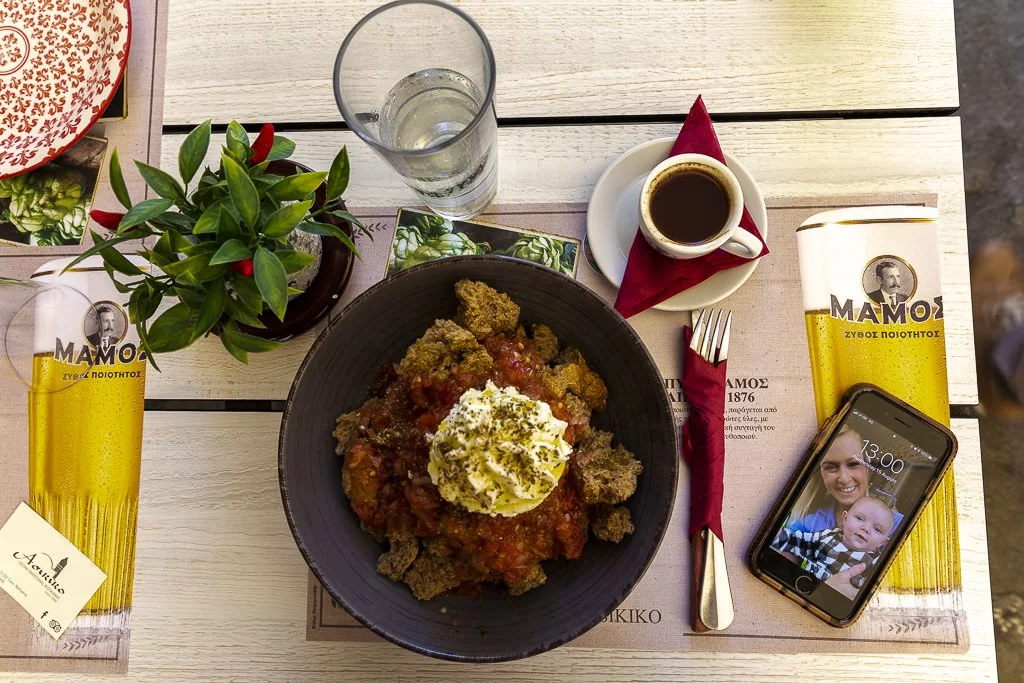 Picture of a lovely local meal witha coffee and water.