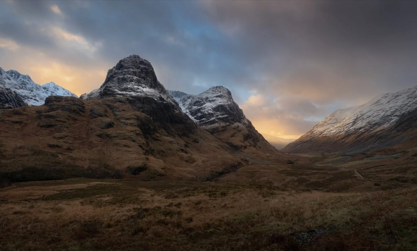 The Three Sisters in Scotland is easily one of my favorite places. It&rsquo;s a perfect area for hiking, offering some of the most rugged and rewarding views in the Highlands - especially when you catch the right light. 
The deep, rusty browns of the