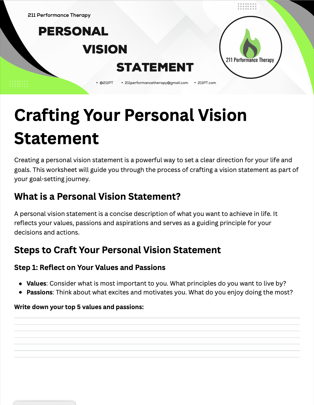 Personal Vision Statement Worksheet