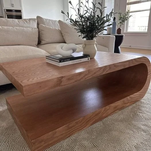 The Claire Arched C Shaped Coffee Table in Natural Wood — Silver