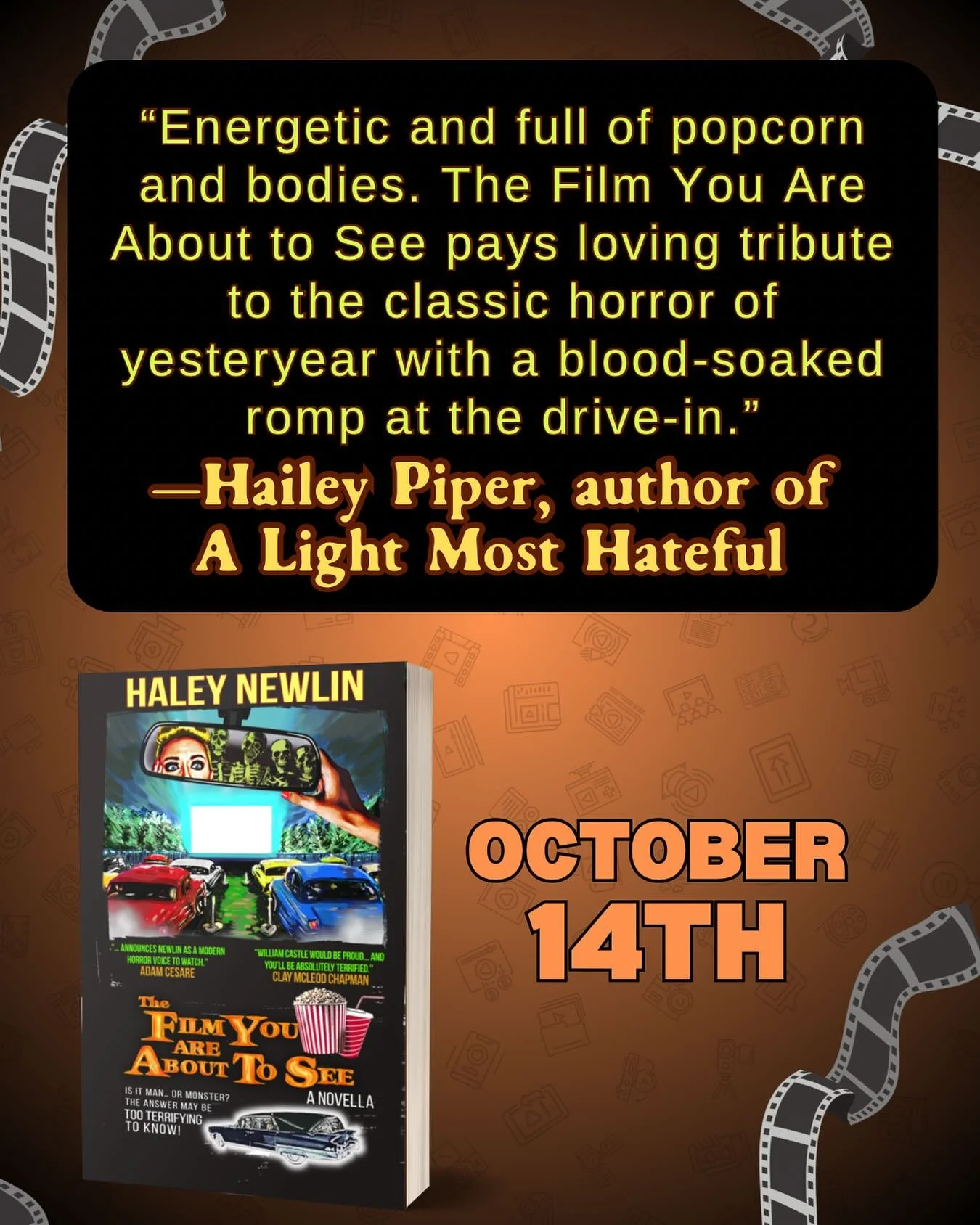 Thank you to @haileypiperfights for the very kind endorsement of The Film You Are About to See by @haleynewlin_author 🥳

Just under two months before this &ldquo;blood-soaked romp&rdquo; hits bookshelves👻

&ldquo;Energetic and full of popcorn and b