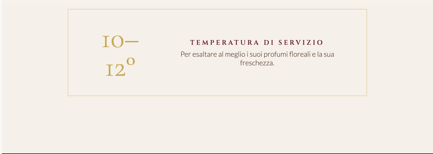 Sezione di un sito web che presenta le temperature di servizio di un prodotto, con testo in italiano e un design elegante e minimalista.