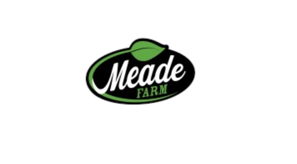 Meade Farm logo with green leaf design on black background