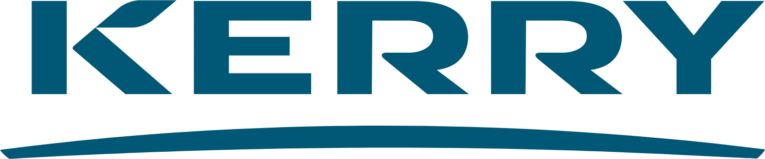 Kerry Group logo, featuring the word 'KERRY' in bold, blue letters above a blue curved line.