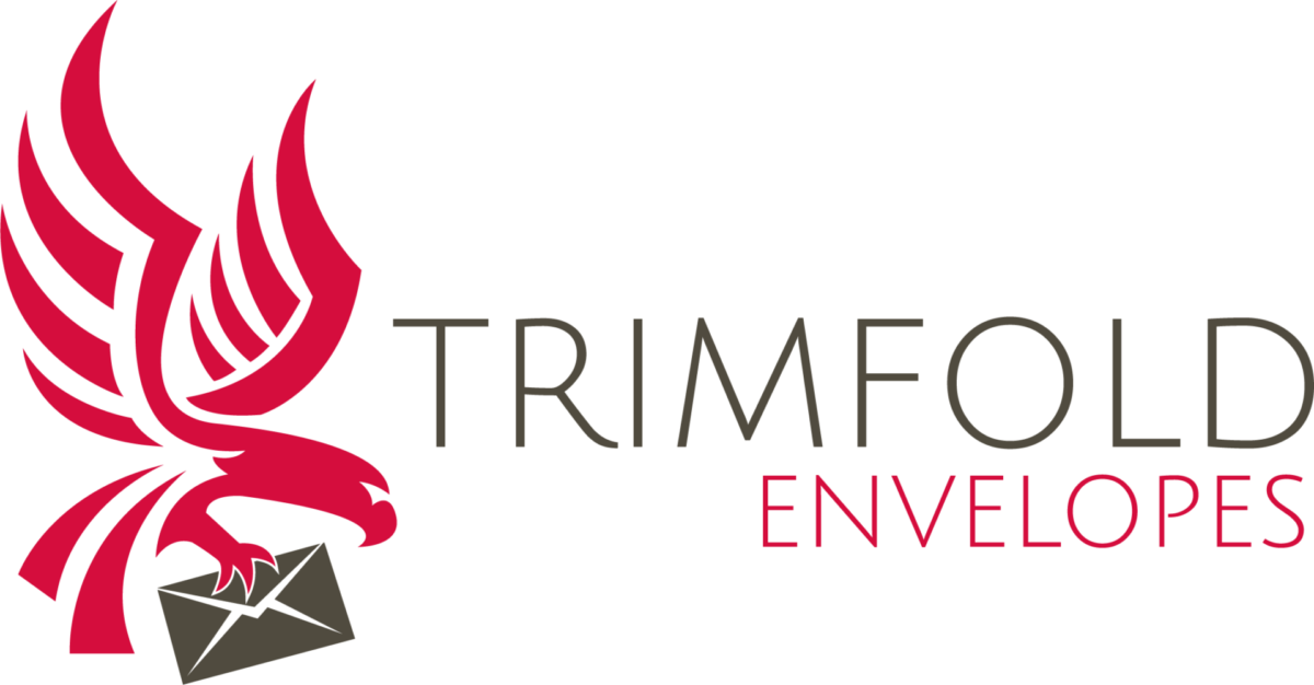 Logo of Trimfold Envelopes featuring a stylized red eagle holding a gray envelope.