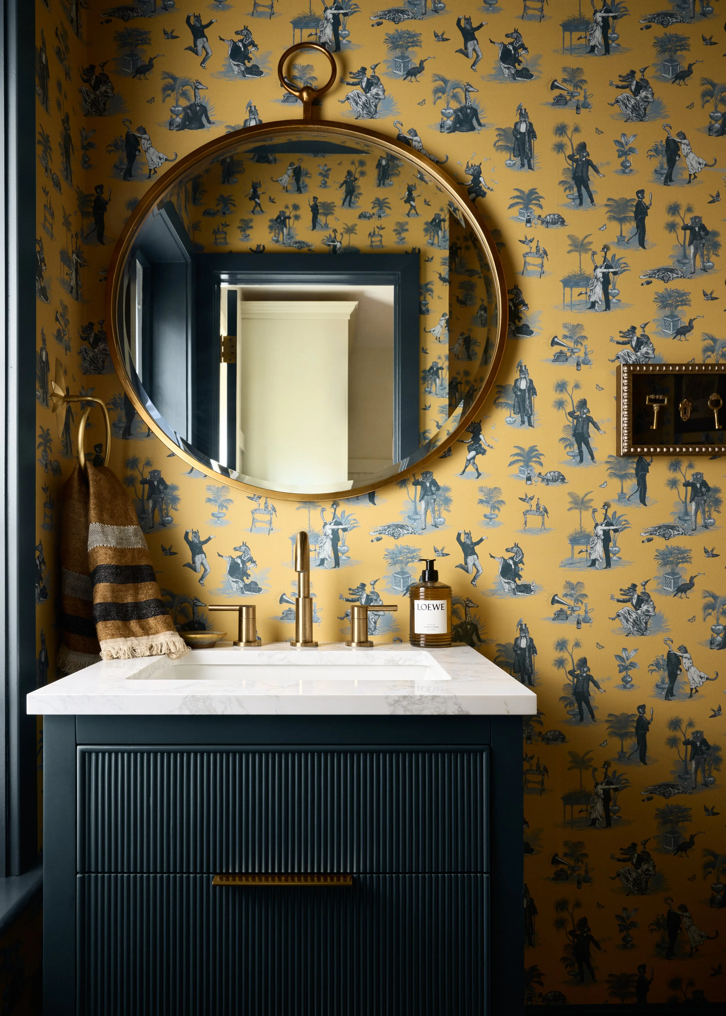 colorful moody poweder room interior photography in philadelphia pa
