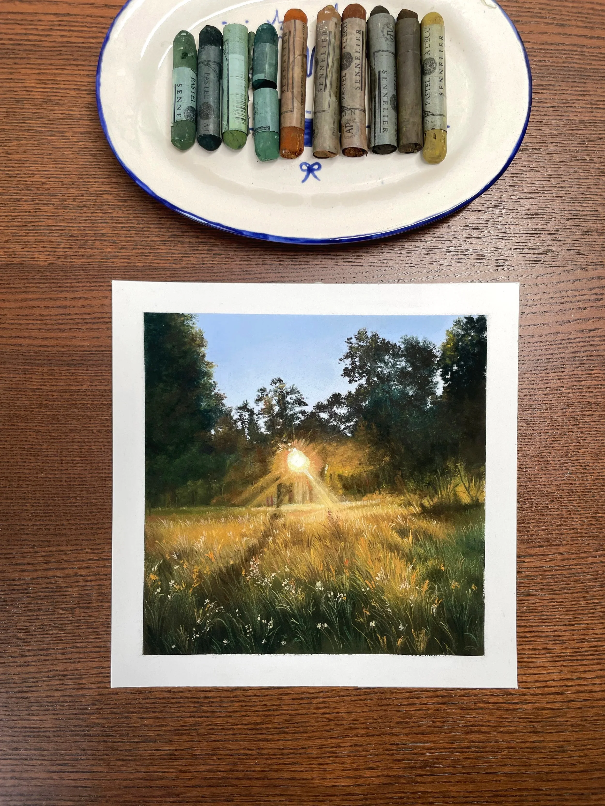 Paysage au pastel tendre, « Étude d'un soleil brillant »