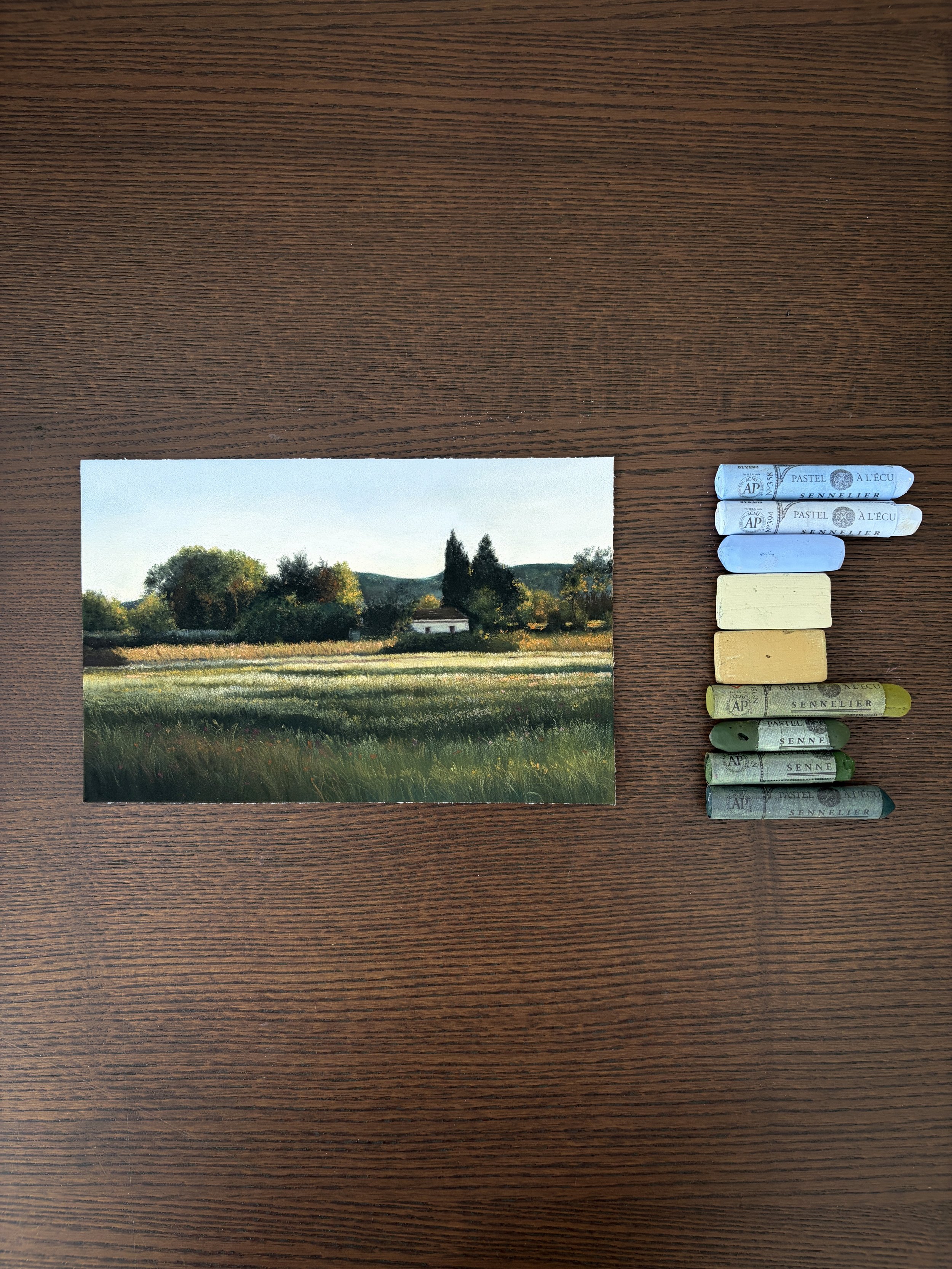 Paysage au pastel tendre, « Soleil levant »