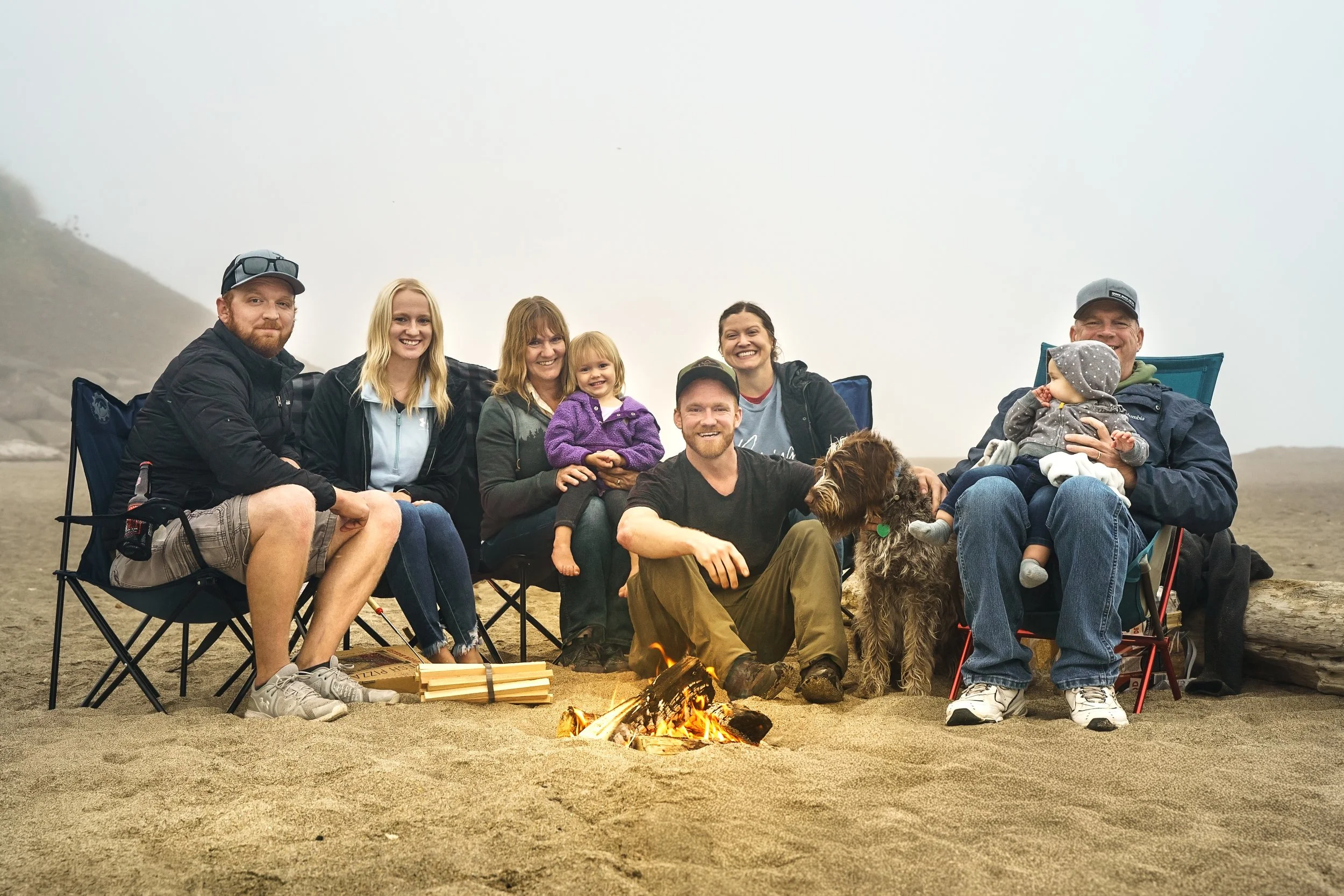 family campfire on the oregon coast in depoe bay oregon