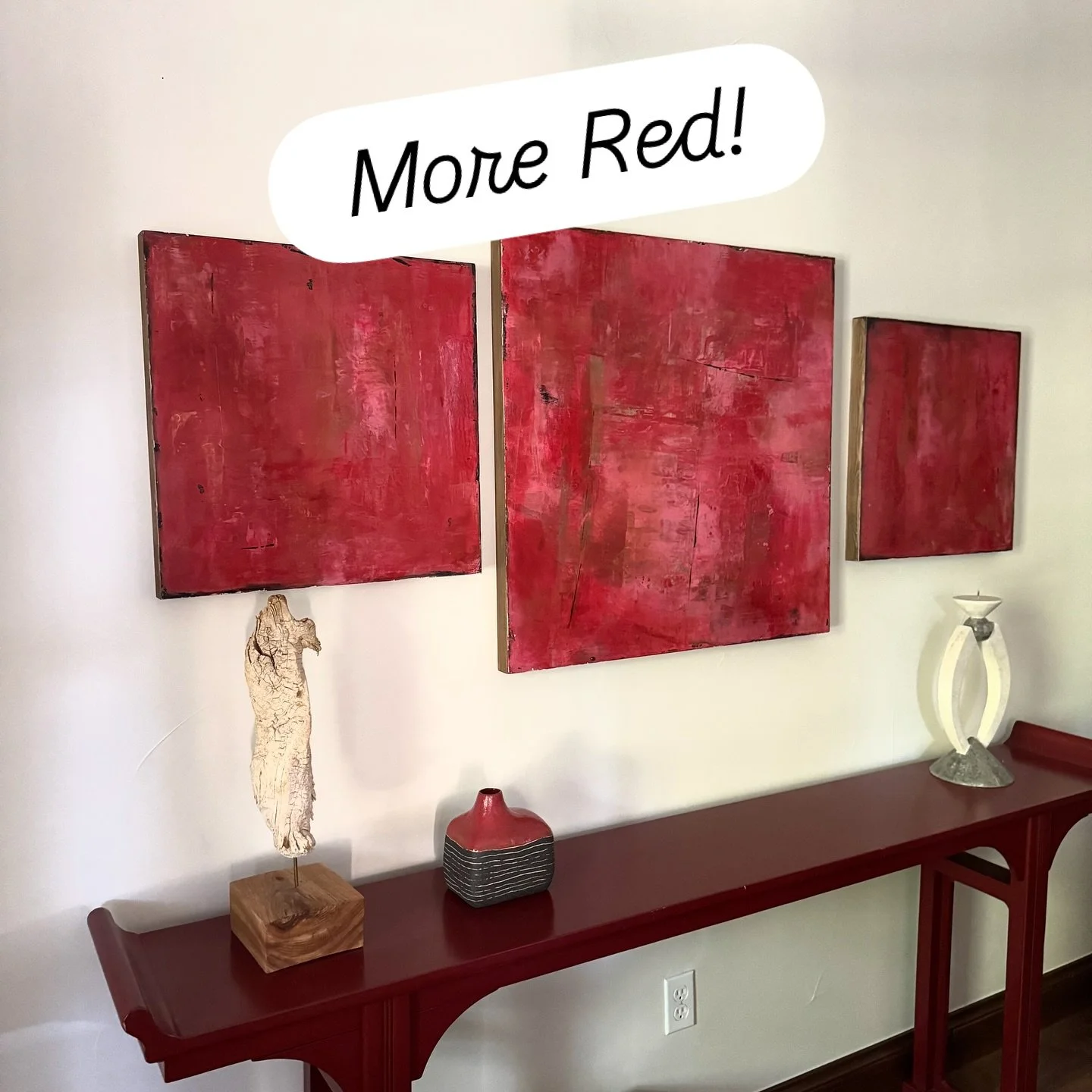 More Reds in Progress by popular demand❣️❣️ They will be finished in time for my upcoming solo show @dartgallerydenver 😍❗️ 
.
Red vase by @carberyclayart 
.
.
.
.
.
#abstractartwork #redart #artforinteriors #denverartists #denverartdistrict #colorad