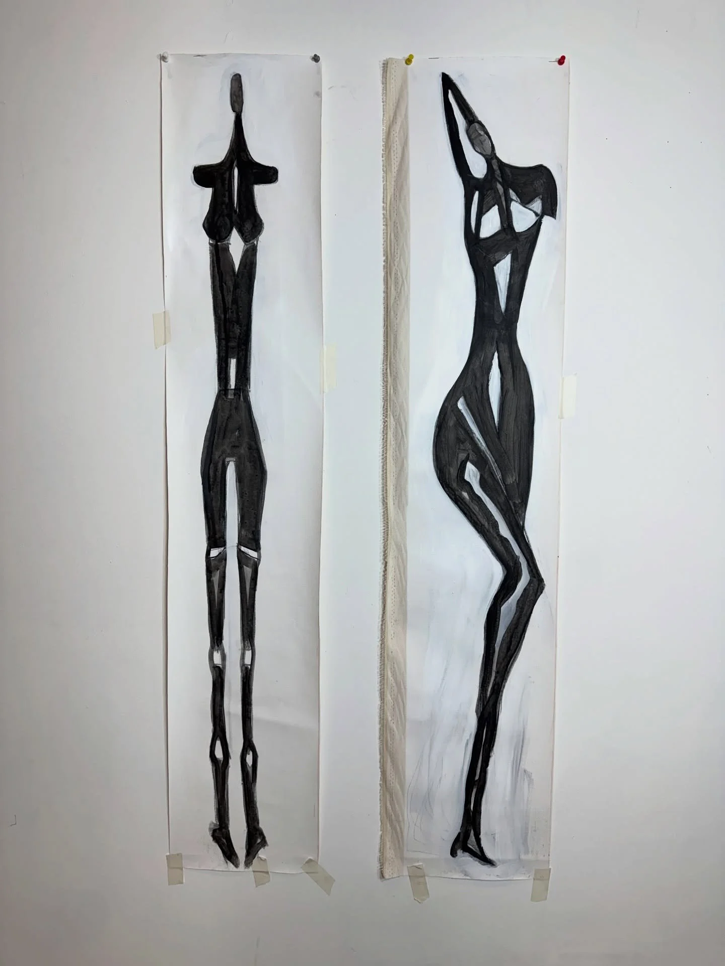 I&rsquo;m working on a few new figures for a large commission. Predominantly black on white, some elements are inspired by my sculptural work. When I&rsquo;m finished with this piece I&rsquo;m planning on sculpting them as a clay grouping then castin