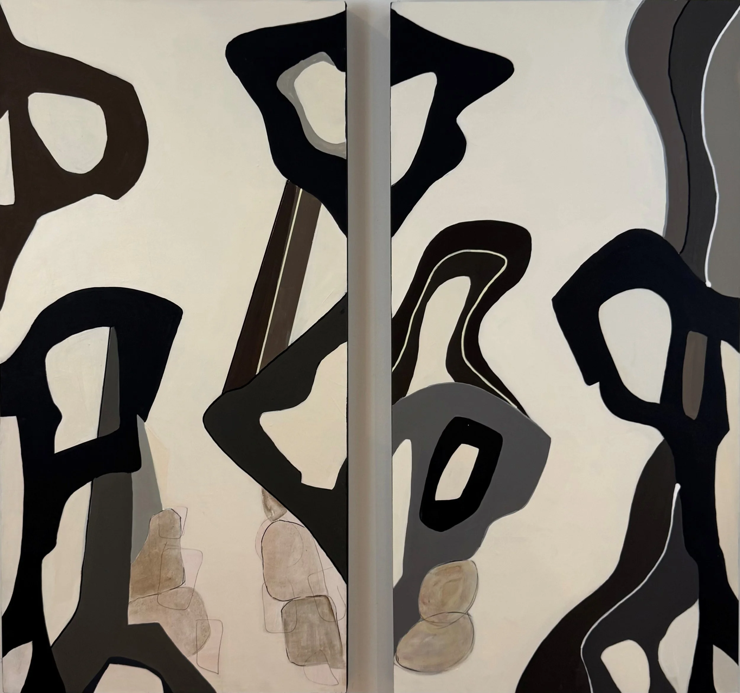 Monochrome Musings Diptych, 36x36 in.
