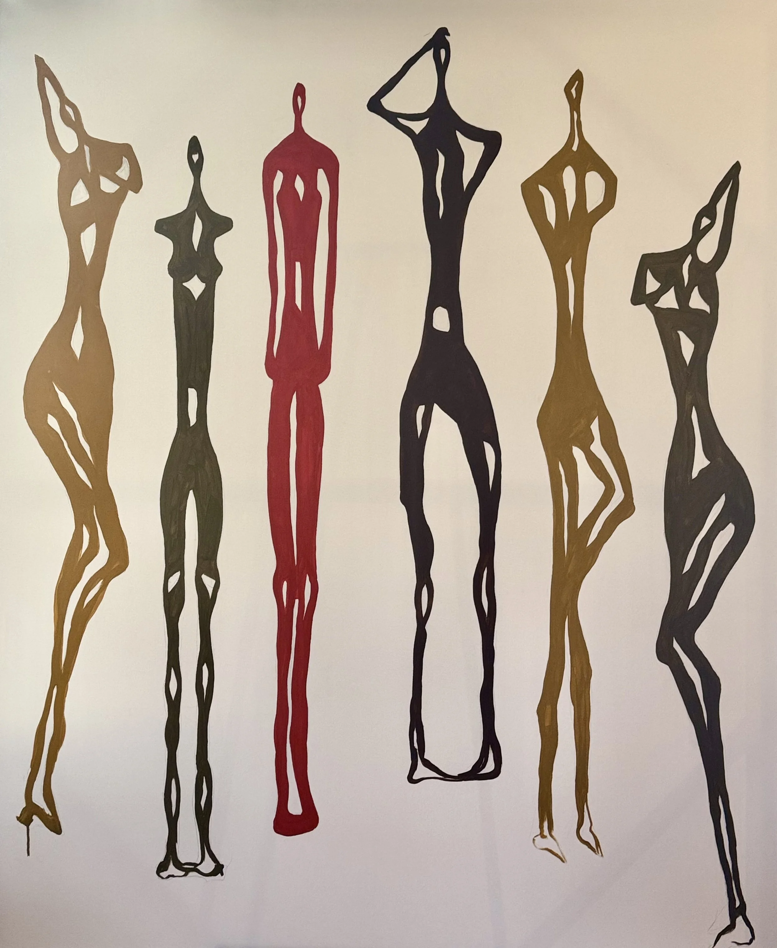 6 Figures (after Giacometti), No. 3. 48x60 in. acyrlic on canvas