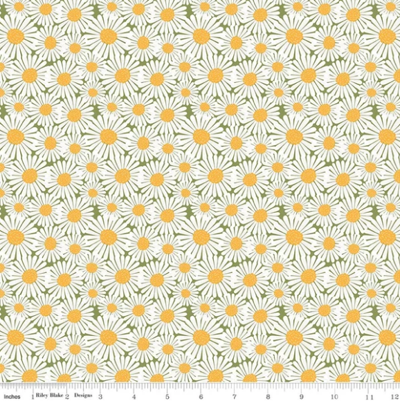 Riley Blake - Sunshine & Dandelions - Daisies - Green