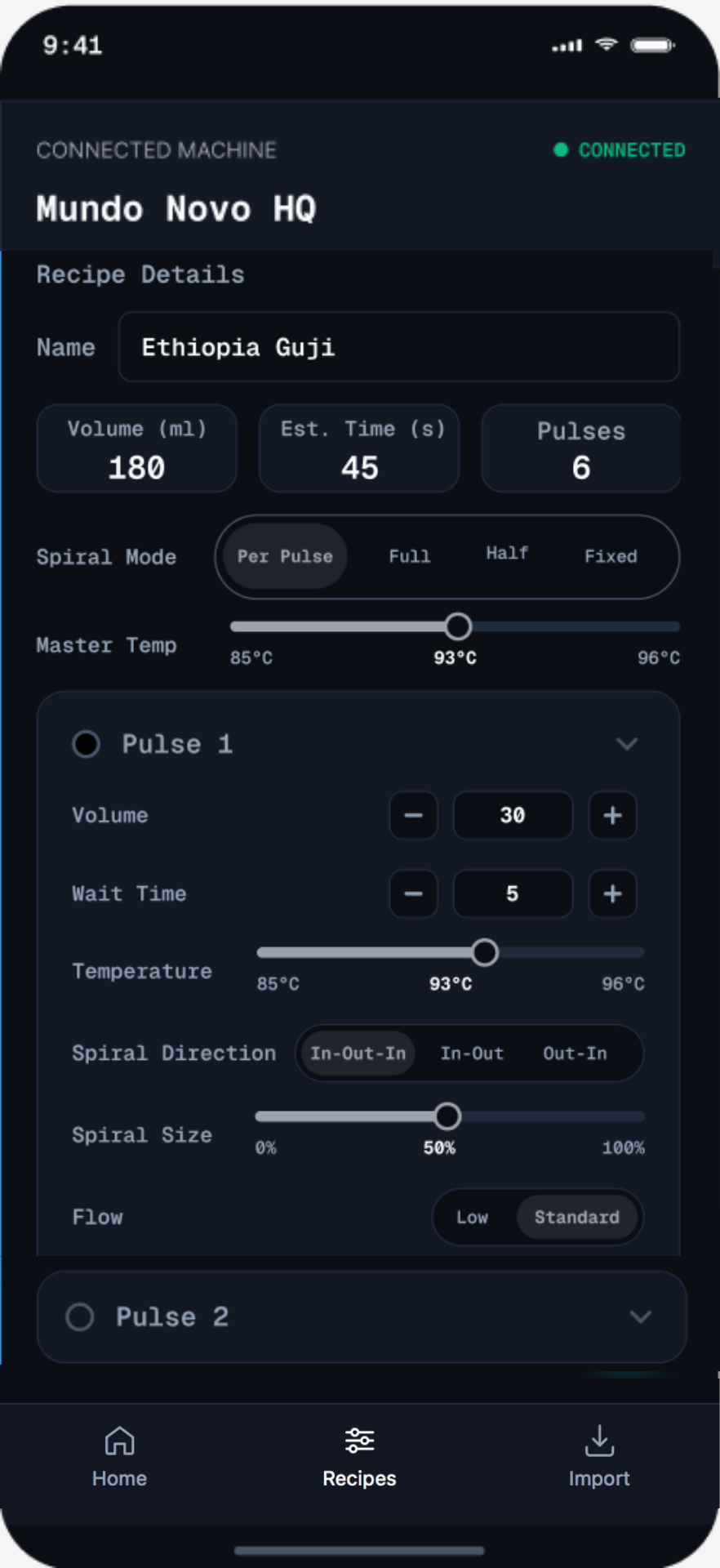 Customize your recipes and save to your Mundo Novo. You can push it to all your units. 