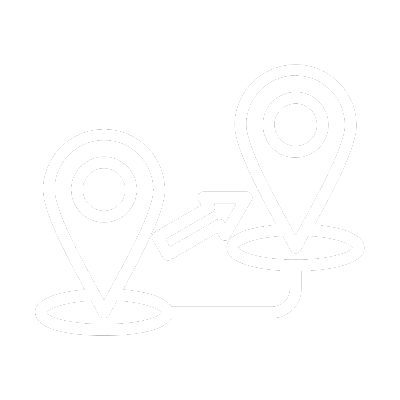 Two location markers connected by an arrow on a black background.