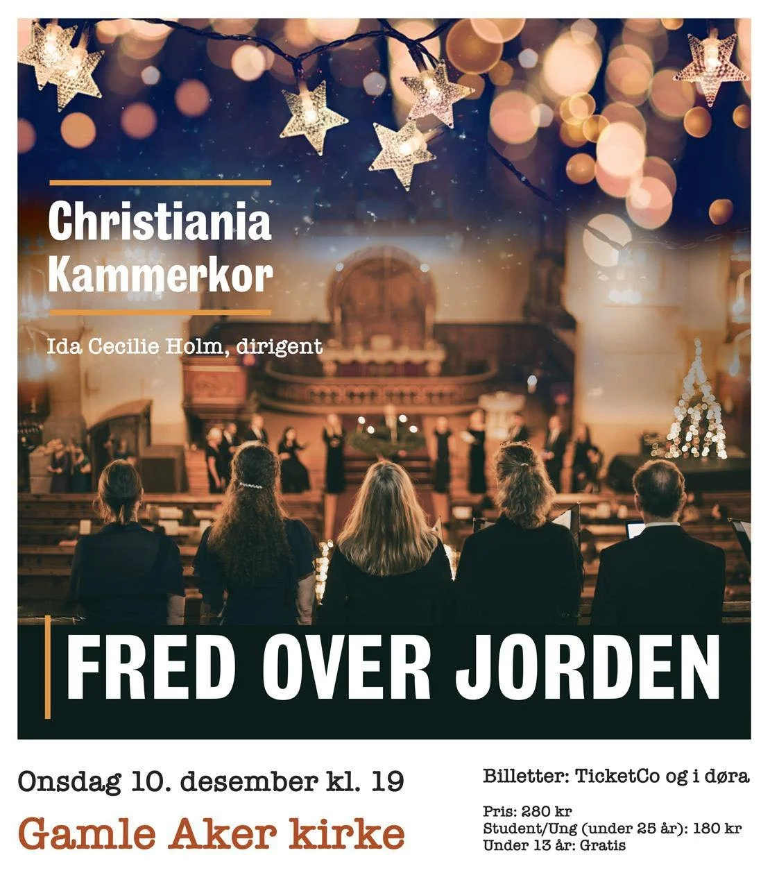 FRED OVER JORDEN 🎶✨
Vi n&aelig;rmer oss &aring;rets julekonsert, og desemberlyset begynner allerede &aring; glitre litt ekstra i Gamle Aker kirke.

Konserten er en reise gjennom julens stemninger &mdash; engler som synger, klokker som kimer og et &o