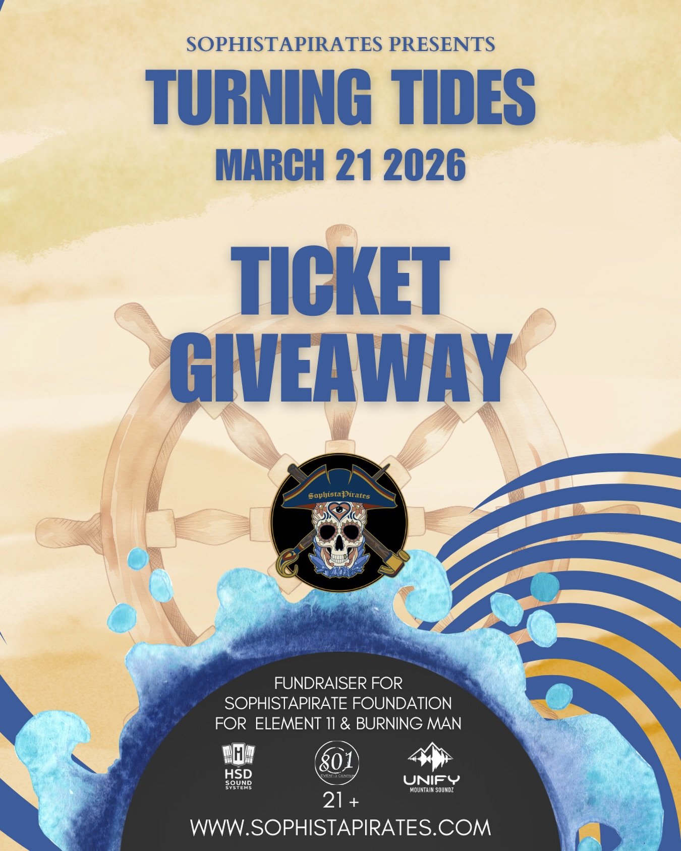 TURNING TIDES GIVEAWAY 🌊🏴&zwj;☠️
Turning Tides is almost here&hellip; and we want a few more people onboard.

We&rsquo;re giving away:
 ✨ 2 General Admission Tickets (1 winner)
 ✨ VIP Table for Two (1 winner)

How to enter:
1. Follow @sophistapirat