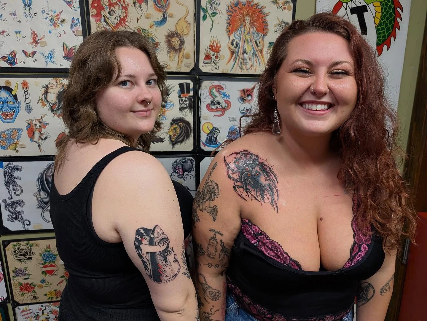 Big thanks to Jayden and Shakeila for stopping by to see @mikekrodriguez and @mattcrary_tbobs to get some fun new tattoos! 

We offer walk ins daily, or book your next tattoo with Mike or Matt by reaching out to them directly.